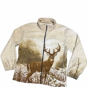 Kokopelli Deer Buck Zip Up Fleece Jacket Size Large All Over‎ Print Outdoors